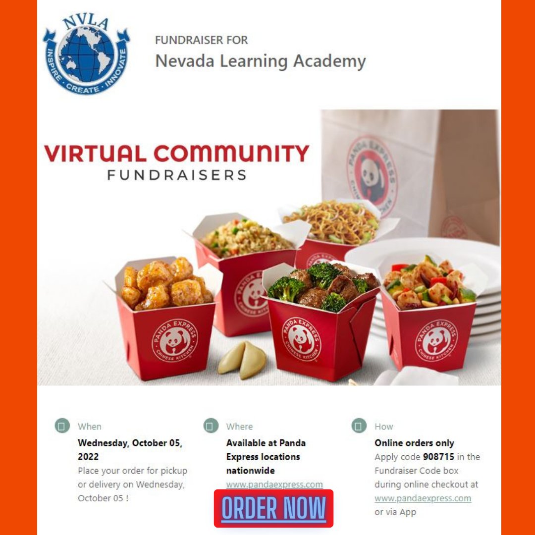 NVLearningAcad's tweet photo. ~ Wednesday, October 5, 2022 ~

Our next Panda Express Fundraiser is NEXT week!
Visit https://t.co/G9gqb8MWW9 October 5 and enter code: 908715 at checkout to participate!

This code may be used on any online order in ANY state that has Panda Express! https://t.co/NvWx7nrsA5