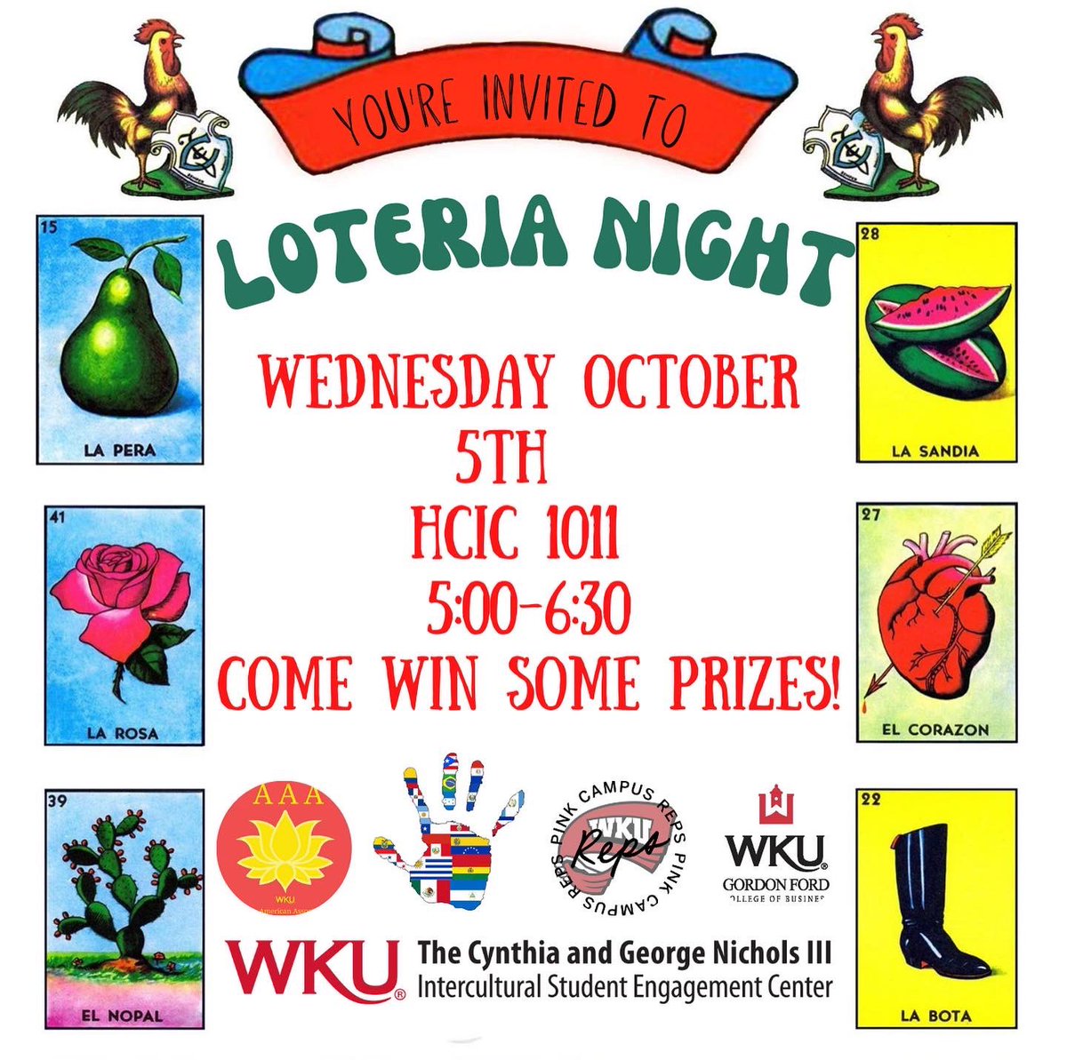 We have a week packed with events! Starting with the Hispanic Heritage Arts Showcase on Monday October 3rd from 6-8 in DSU 3020. Come continue to celebrate Hispanic Heritage Month with us!