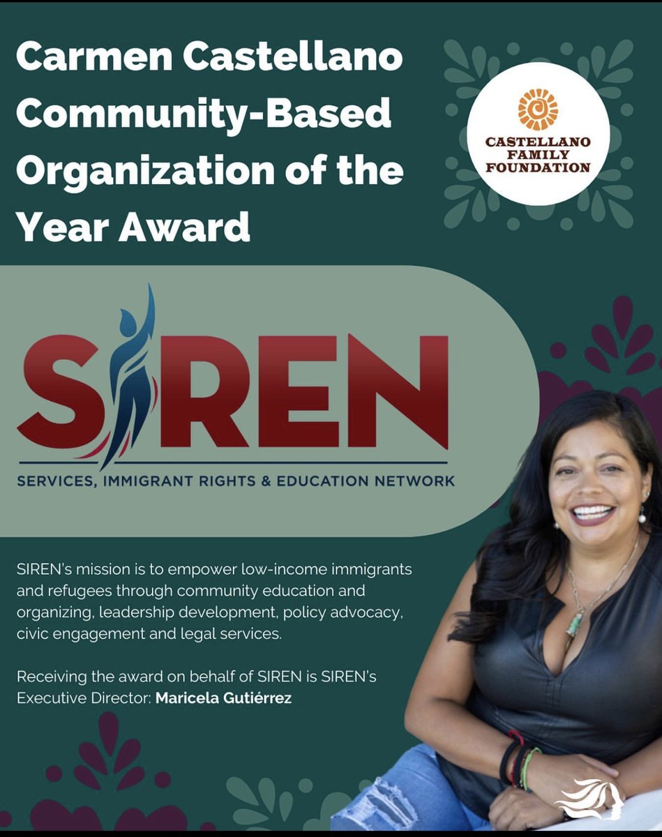SIRENImmiRights's tweet photo. We are honored to receive the 2022 Carmen Castellano Organization of the Year Award from @latinacoalition ✊🏽✊🏿✊🏽✊🏿 This award also honors our incredible executive director, Maricela Gutiérrez who’s been leading SIREN for the past 7 years. Follow @latinacoalition #latinaled https://t.co/bkxYquFgpn
