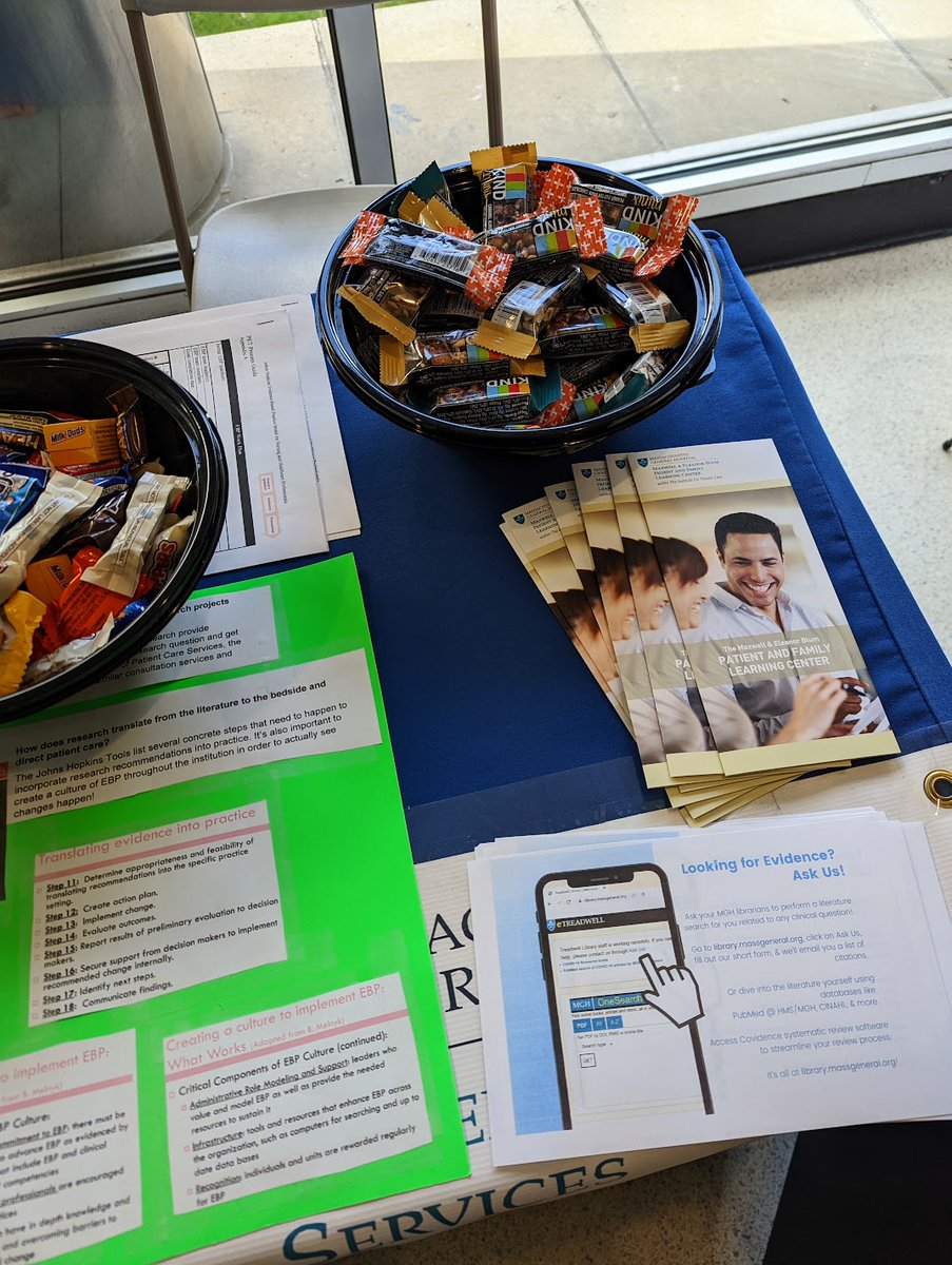 MGHTreadwell's tweet photo. We had a great time meeting MGH staff and patients yesterday! Thanks to those who visited the table to learn about patient care services research, EBP, library services, and the services of our fabulous colleagues at the @MGH_BlumCenter! https://t.co/8RCromXDHw