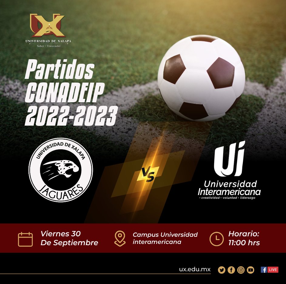 UXoficial's tweet photo. 🔴 En Directo | Transmisión #EnVivo del enfrentamiento de Fútbol ⚽️ Soccer Varonil entre Universidad Interamericana Puebla vs #Jaguares 🐆 UX .
CONADEIP 2022-2023
▶️ SEGUNDO TIEMPO - https://t.co/7WZHVQMB4y
📍 Campus UI, Puebla. MX
#VamosJaguares #DimeJaguar #SoyUX #30AñosUX https://t.co/ioAfJnKFnF