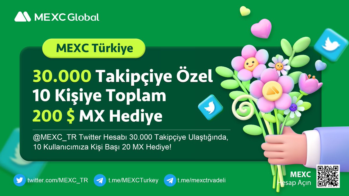 🚀 #MEXCTürkiye Resmi Twitter Hesabı 30.000 Takipçiye Ulaştığında, Bu Tweeti Alıntılayan 10 Kişiye Toplamda 200 $MX Hediye!

💚 Yapman Gerekenler Çok Basit!

✅ Alıntıla 5 kişi etiketle
✅ <a href="/MEXC_TR/">MEXC_TR</a> takip et
✅ Beğen

🌟 Hepsi Bu Kadar!

#MEXC #MX #BTC #ETH #Kripto
