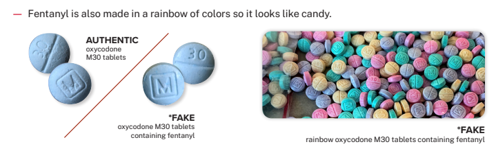 ChicagoHidta's tweet photo. Fentanyl is 50 times stronger than heroin. Fake Oxycodone pills, including rainbow colored that target youth, have been seized nationally and in Illinois. https://t.co/E3ViG58fH7