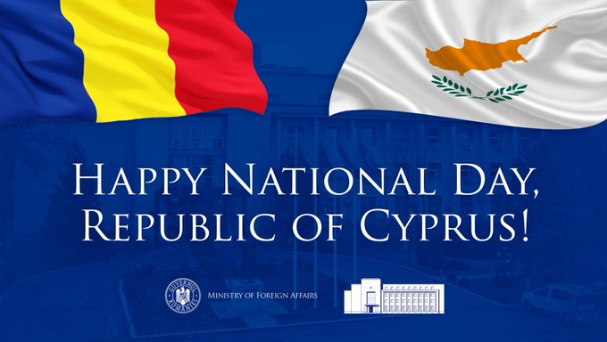 MAERomania's tweet photo. Warm congratulations &amp; best wishes to our friends in #Cyprus, on the occasion of their National Day! #Romania remains committed to consolidating our bilateral cooperation &amp; coordination in addressing the main topics on EU &amp; international agenda. @CyprusMFA https://t.co/6py3jH59Uw