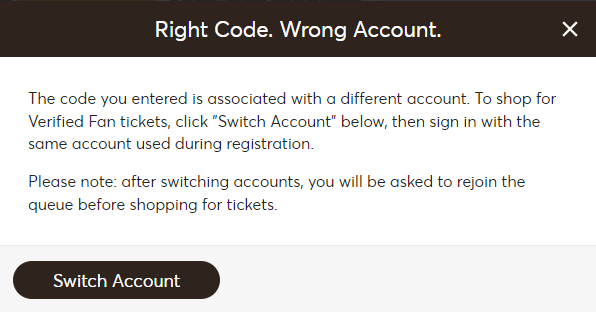 MrJeffHoward's tweet photo. @TMFanSupport @Ticketmaster @Padres @MLB Why am I getting this message when trying to buy padres NLDS playoff tickets? I only have 1 account. Right Code Wrong Account??? https://t.co/zA8DeeIipX
