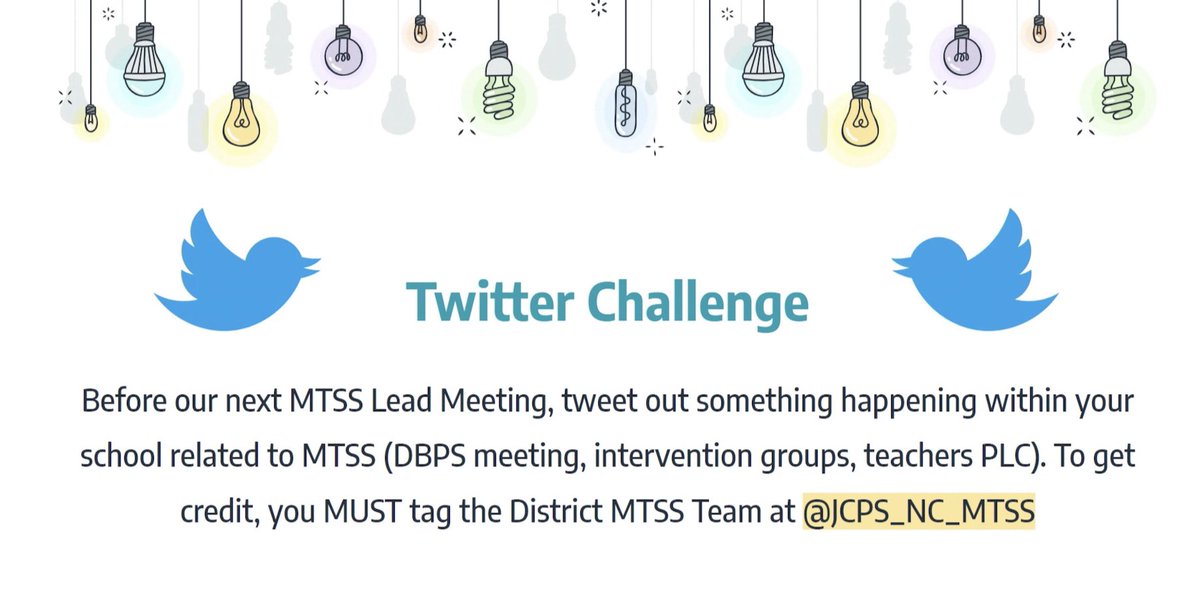 Don't forget the Twitter Challenge! <a href="/JCPS_NC/">Johnston County Public Schools</a> <a href="/TTHOMAS_ED/">Dr. Tamara Thomas</a> <a href="/emilyLrose13/">Emily Rose</a> <a href="/Thayes_jcpsmtss/">TraciHayes</a> <a href="/JanaiWilliams13/">J. Williams M.Ed,M.A</a>