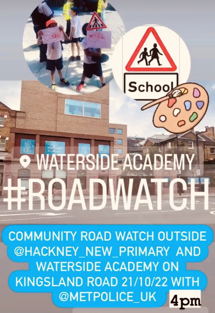 AirRoadsHnps's tweet photo. @WatersideAcad We look forward to any pupils, parents and staff from @WatersideAcad joining our #CommunityRoadWatch on the 21/10/22 from 4pm. We want to make these roads less dangerous for @WatersideAcad and @hnps2015 children #StreetsForKids. @metpoliceuk @HackneyLivingSt will be helping 👋 https://t.co/09lksO4p8j