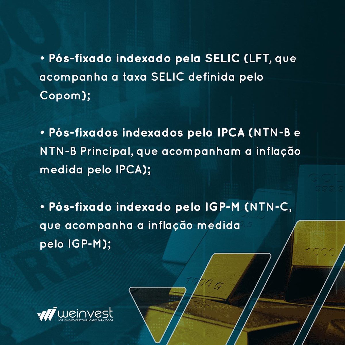 WeInvestDigital's tweet photo. 💸 Você sabe como investir em títulos públicos sem pagar taxas?

👉 Trouxemos no post de hoje os 4 tipos disponíveis para você poder investir. Arrasta pro lado! https://t.co/0KyK6wKQMK