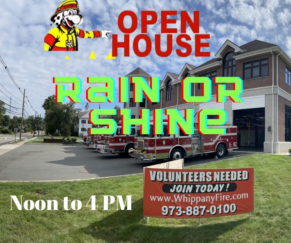 WhippanyFire's tweet photo. Our Open House will be rain or shine, there will be plenty to do and see.  You will be dry as you will be in the firehouse.  We are looking forward to seeing you on Sunday. https://t.co/PqB1A5sLbX