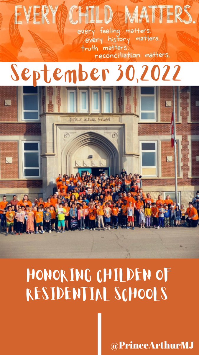 Today we honour the children of residential schools in Canada by wearing Orange! At Prince Arthur we are committed to the calls of action and reconciliation of all treaty people! #learningtogether #TruthAndReconciliation #OrangeShirtDay #pssd #TeamMullens <a href="/PrairieSouth/">Prairie South</a>