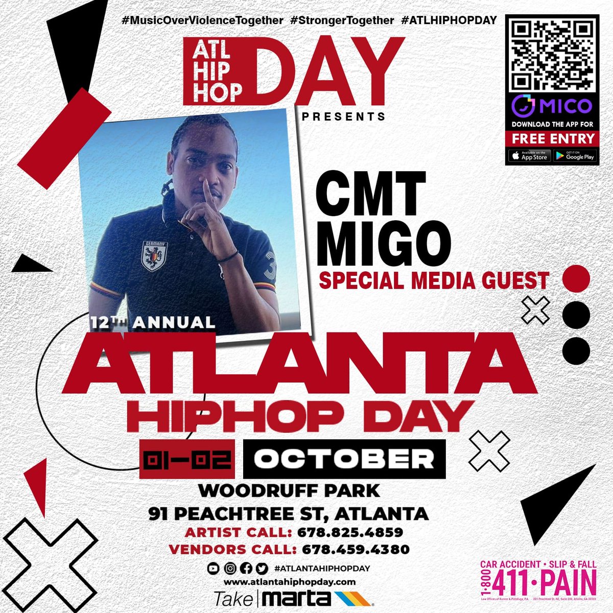 AtlHipHopDay's tweet photo. S/o to all the Special Guests & DJs coming through to our 12th Annual Atlanta Hip Hop Day Festival!! It's going down this weekend 10/1 11am-8pm & 10/2 12pm-7pm. We lit! #AHHD22 #MCWAR
📱Visit https://t.co/rtJgEyrHye to download the MICO app for free entry! https://t.co/WS4ebgu4ad