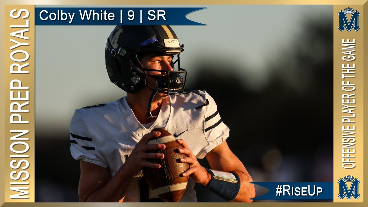 ThePrepSN's tweet photo. #RoyalAwards (2/5)

@MCPFootball Offensive Player of the Game in 49-12 win over the Nipomo Titans.

@ColbyWhite09 @coach_dschuster 
@StanleyOnSports @slopocsports 
@PAGMETER @KSBYSports https://t.co/SABS0GZA7N