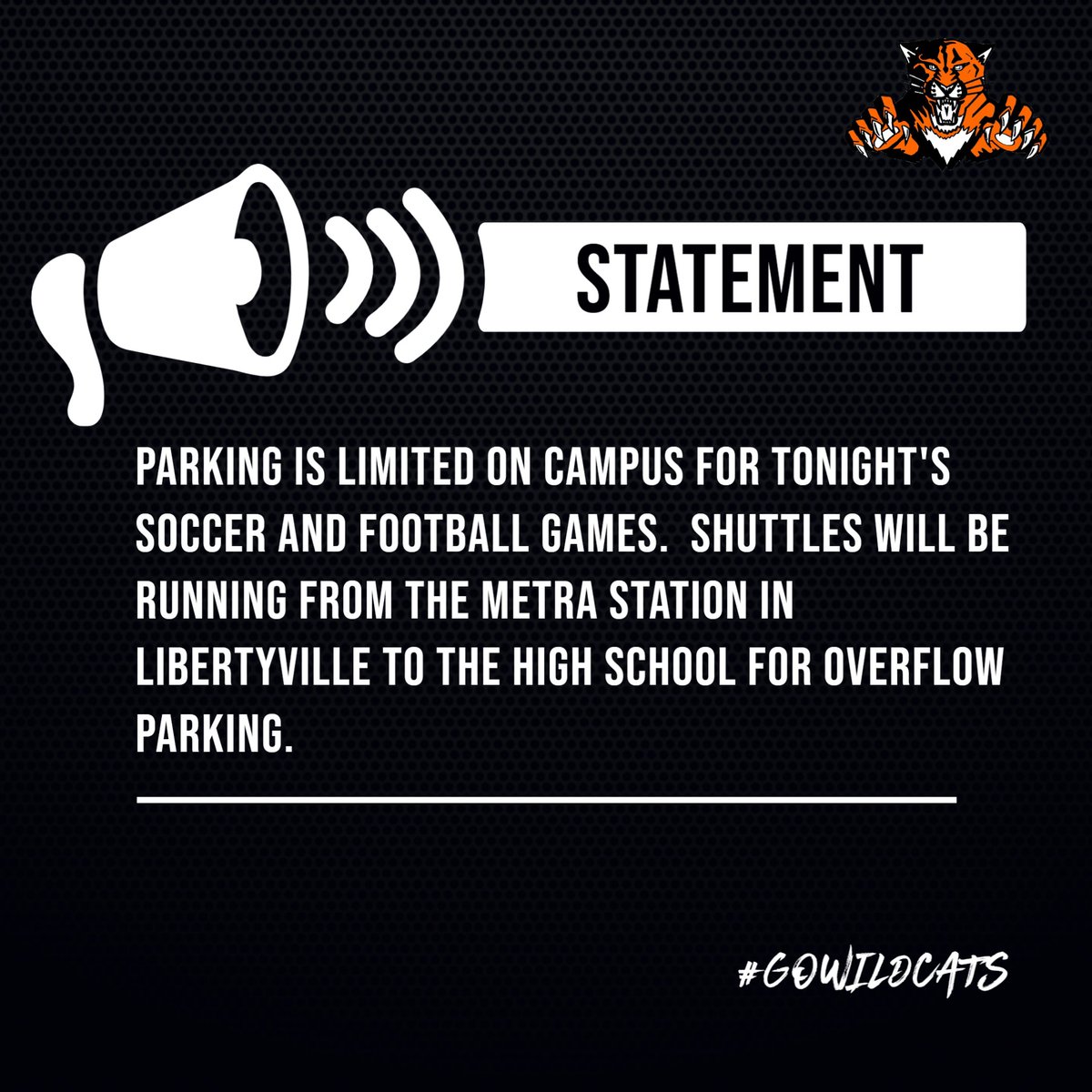 Shuttles will be running from the Metra station in Libertyville to the High School tonight for over flow parking <a href="/District128/">District 128</a> @LHS128Principal