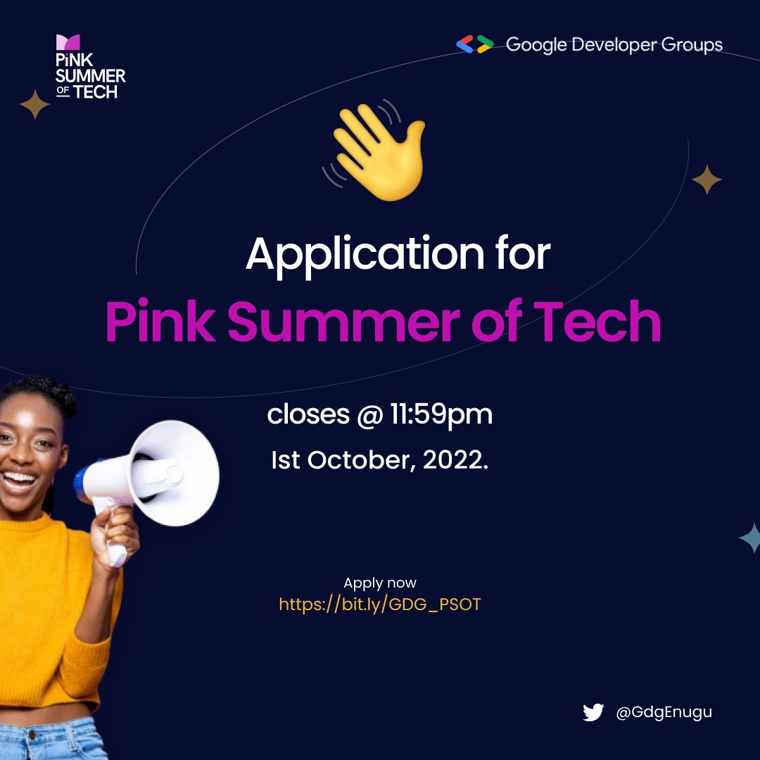 GdgEnugu's tweet photo. Important Notice:
#GDGEnugu #PinkSummerOfTech https://t.co/wNCSG19q42
