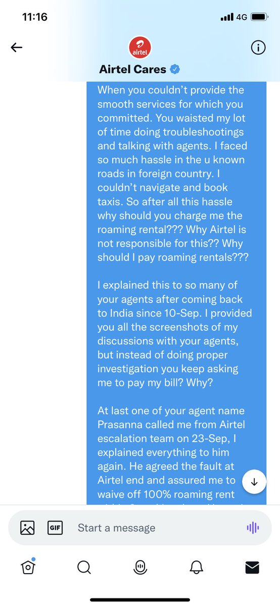 sach223's tweet photo. @Airtel_Presence @airtelindia @DoT_India @TRAI @jagograhakjago Airtel I am tired of replying and explaining my case again and again. This is another harassment from you guys since I am following up.
Anyway last time I explained to you in DM. 3 Screenshot of DM attached Let’s see what you do now? https://t.co/AtBvwYq4TC