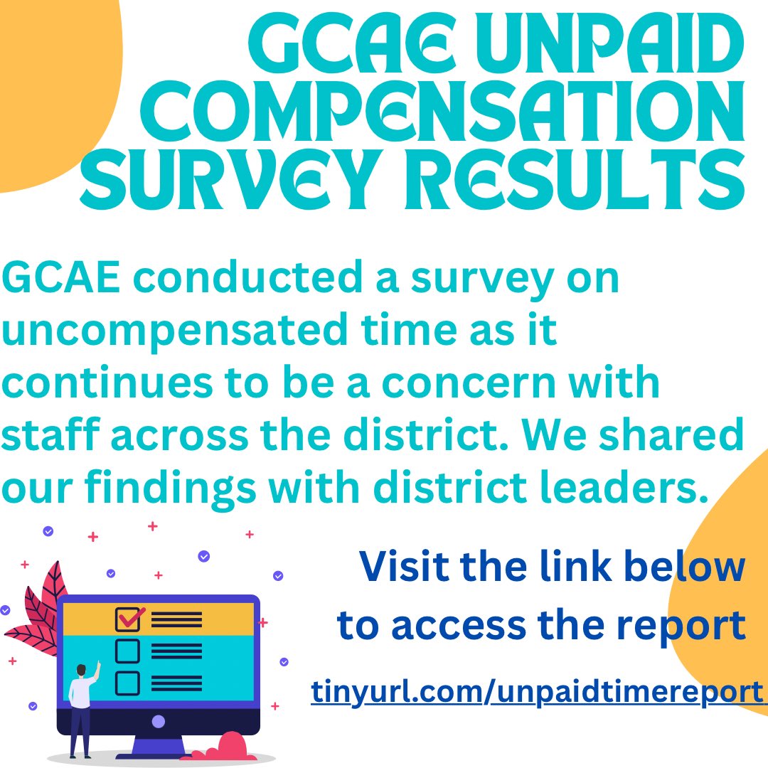 gce_nea's tweet photo. Uncompensated time continues to be a major concern for staff across GCPS. GCAE conducted a survey with members and non-members alike and shared the results with district leaders. Please click https://t.co/AZcgqo09JT to access our report! https://t.co/JT81BEZVxo