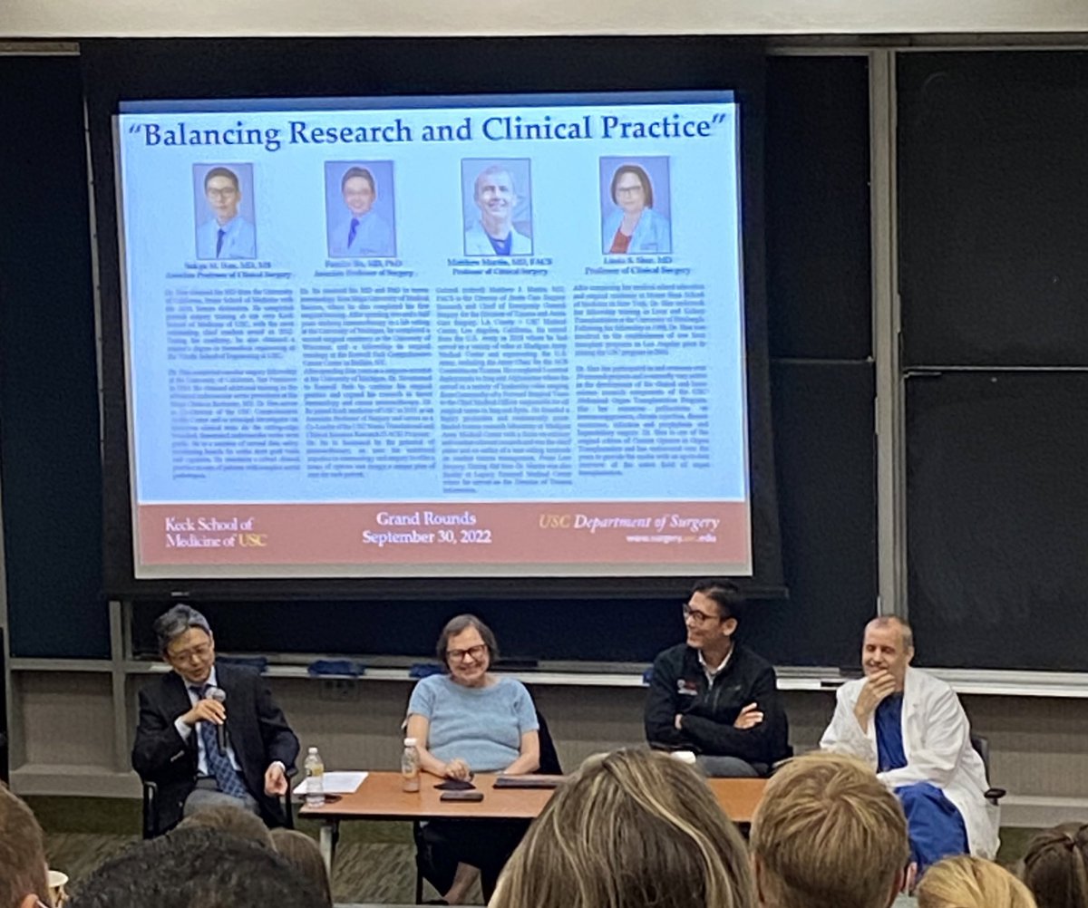 At USC Department of Surgery grand rounds, Dr. Han (<a href="/SukguH/">Sukgu Han</a>) and other faculty share their experiences being both a clinician and researcher. Thank you for the knowledge.