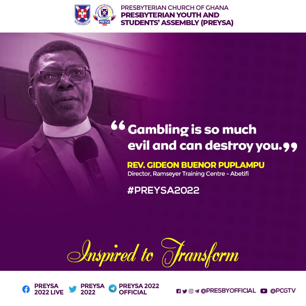 PresbyOfficial's tweet image. "Gambling is so much evil and can destroy you." 
#preysa2022
#InspiredToTransform