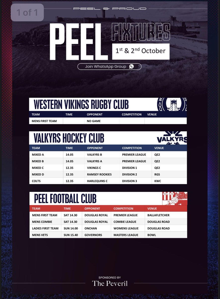 ValkyrsHC's tweet photo. This weekends fixtures for @PeelAFC @Vikings_RUFC @ValkyrsHC 
Best of luck to all teams involved. https://t.co/cDbT1nYu77