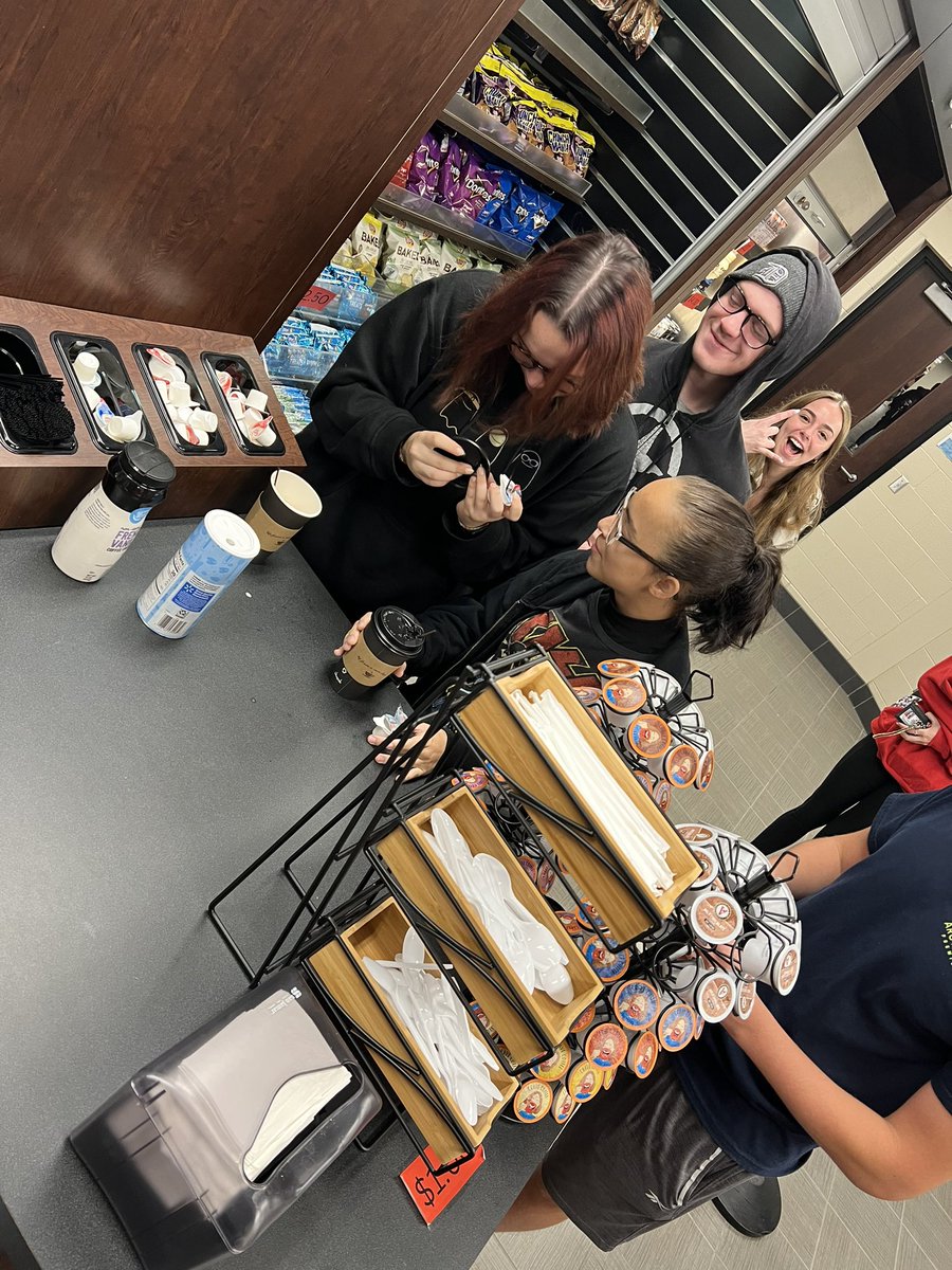 MrOstranderBHS's tweet photo. The Knight’s Den school store was already hoppin’ this morning as students were grabbing coffee, breakfast items, and Belding gear. Love this real-world learning opportunity for our kids! #EveryKnightMatters #BNextLevel https://t.co/Al9Oe0Ci8o