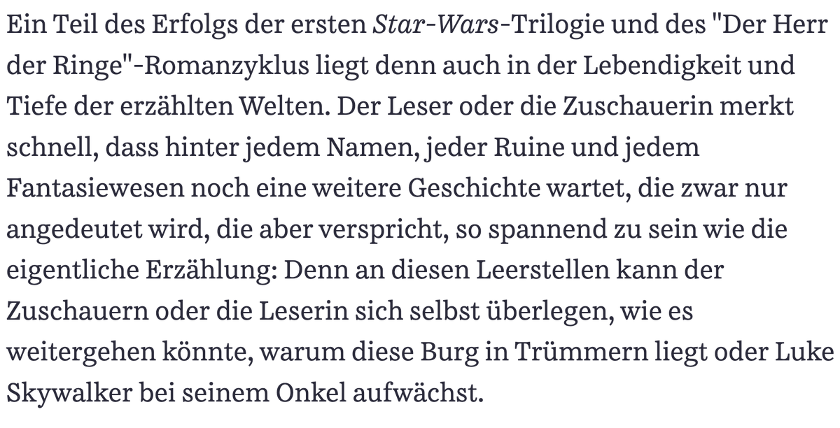 Erzählen, das merkten sie, ist auch die Kunst des Weglassens.
#storytelling #starswars #herrderringe 
sueddeutsche.de/medien/star-wa…