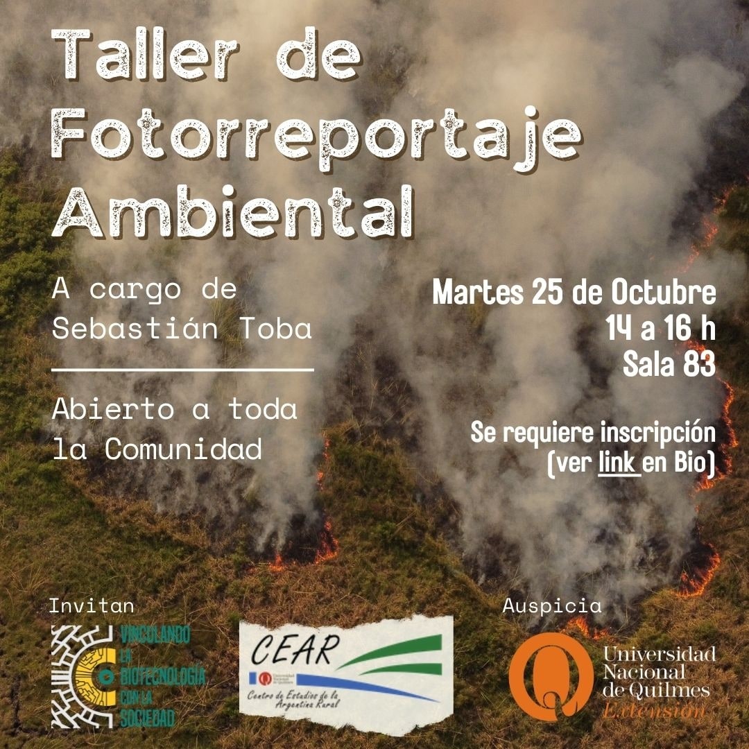 🌾EVENTOS #CEAR🌾
L@s invitamos el día martes 25 de octubre a participar del Taller de Fotorreportaje Ambiental a cargo del Lic. @chaputoba. Será de 14 a 16hs en la Sala 83 para toda la comunidad.

Link de inscripción: docs.google.com/forms/d/1-bQxH…

#environment #fire #ph