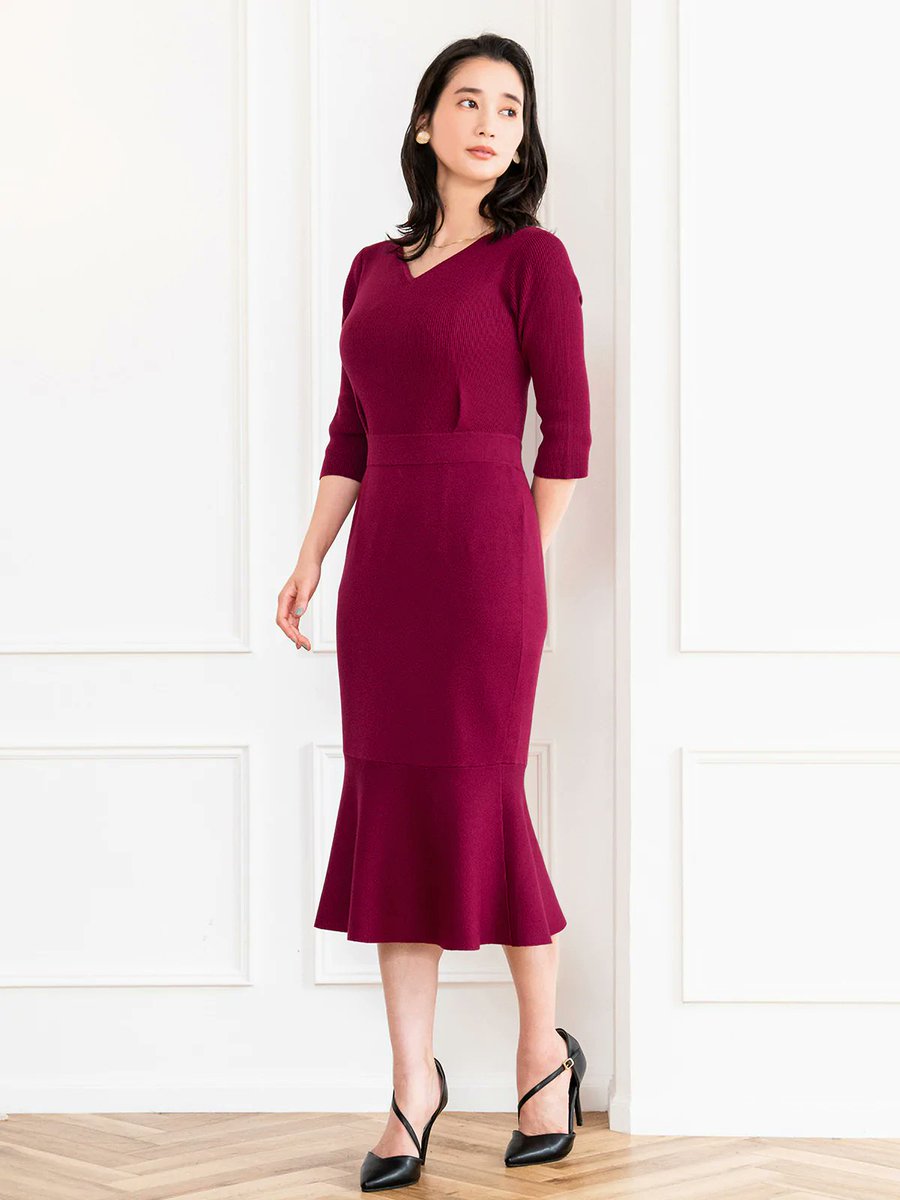 overE ツイードライクマーメイドワンピース 102 ネイビー ツイードライクマーメイドワンピース：ネイビー│胸が大きな女性のため