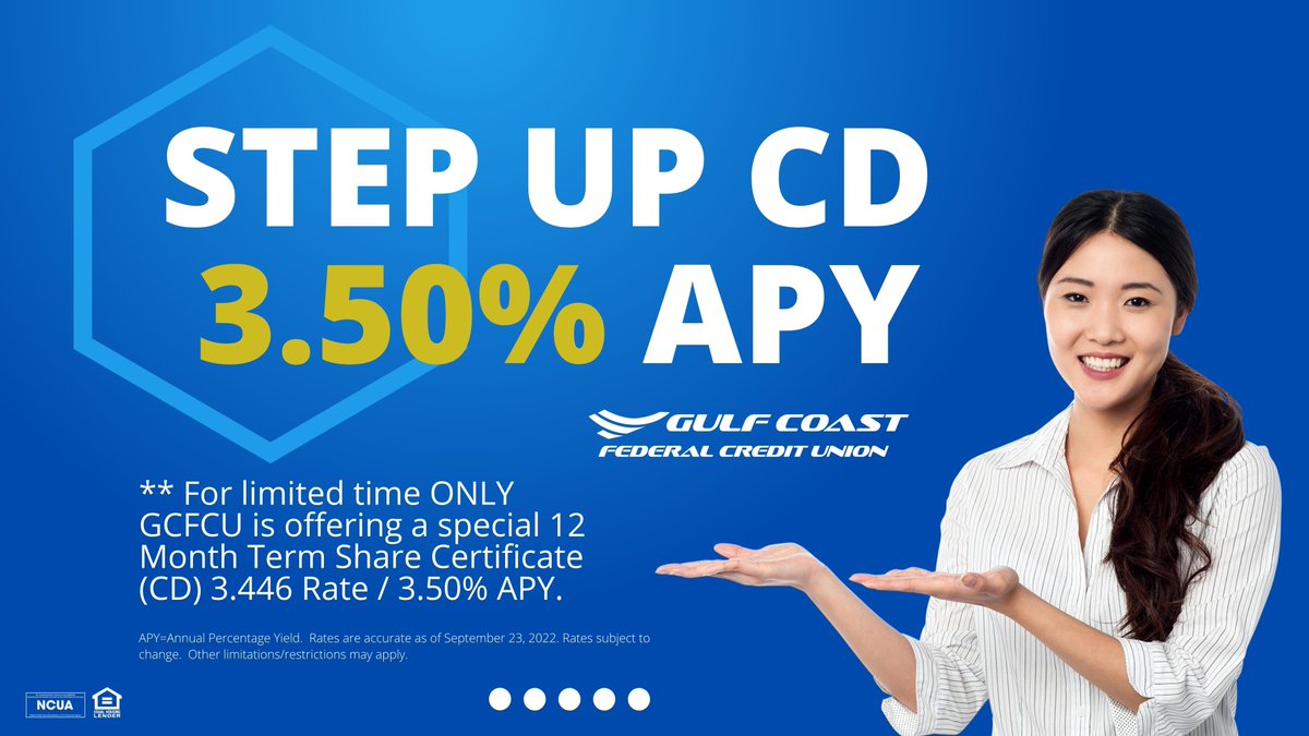 gulfcoastfcu's tweet photo. Our special 12-month Certificate is the smart way for savvy savers who want the maximum yield, and maximum flexibility, for their money. 📈 #CertificateOfDeposit #MaximumYield
| #ccgcfcu | #corpuschristi | #Alicetx | #Portlandtx | #Calallen | #Banking | https://t.co/11h36J1oOq