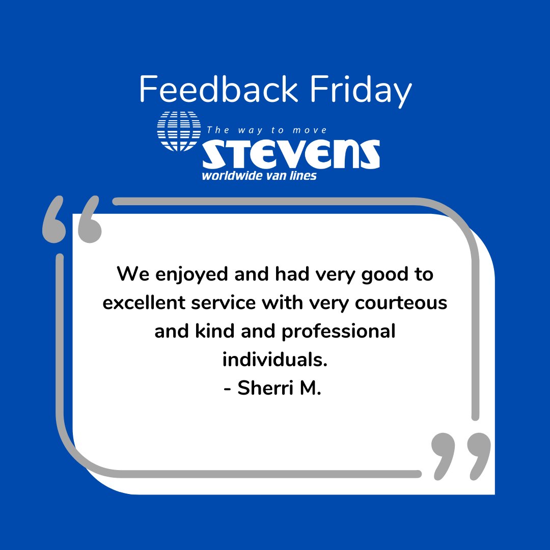 StevensVanLines's tweet photo. Professional is our middle name! Ok - it's not, but we're happy to help make your move smooth. Just ask Sherri! #FeedbackFriday https://t.co/IVtDp7tkUh