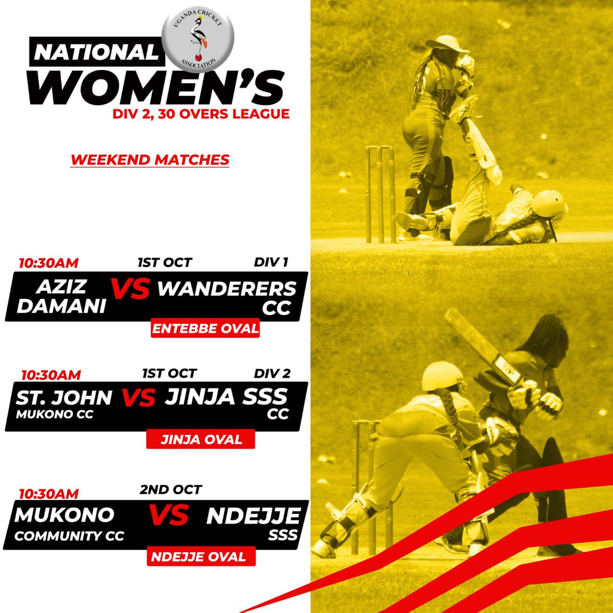 qisportsafrica's tweet photo. Support women in sports. Root your favorite team.@CricketUganda #nationalwomensleague
DIV2 ,30 overs League.#weekendmatches https://t.co/lxtIV8q1Kv