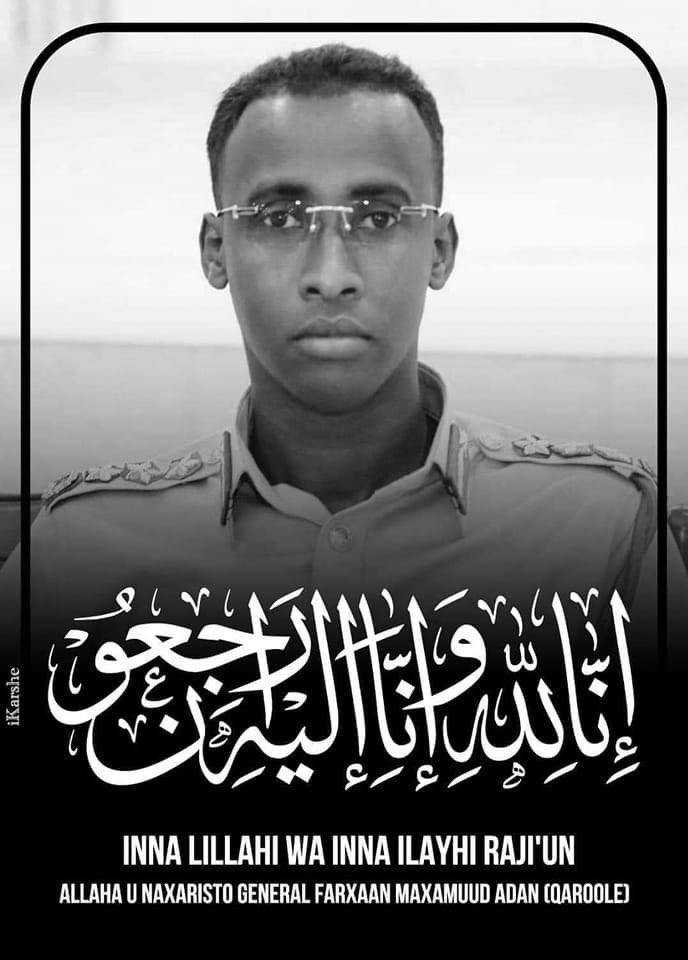 AmbSafiina's tweet photo. Inna lillahi wa inna ilayhi rajicuun Allaha u naxariisto Taliyahii Ciidanka Booliska G/Banaadir S/Guuto Farxaan Qaroole, wuxuu ahaa Hogaamiye, Masuul, Mudakar, Geesi, Halyay dhiiran oo sooma jeesta ah, Saaxiib dalkaaga iyo dadkaaga waad u soo halgantay ee Rabbi hakuu naxariisto. https://t.co/1WwZUrRWL1