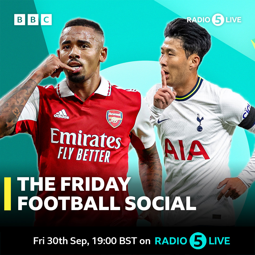 5liveSport's tweet photo. Coming up on the Friday Football Social... 

The Premier League is back with a bang 🤩  

@DFletcherSport is joined by @mbrowny1977 and Nigel Reo-Coker to preview:

🔴⚪️ #NorthLondonDerby
🔵🔴 #MCIMUN

Plus #LIVBRI #LEEAST and #WHUWOL

Listen at 7pm on @BBCSounds 🎧 📻
