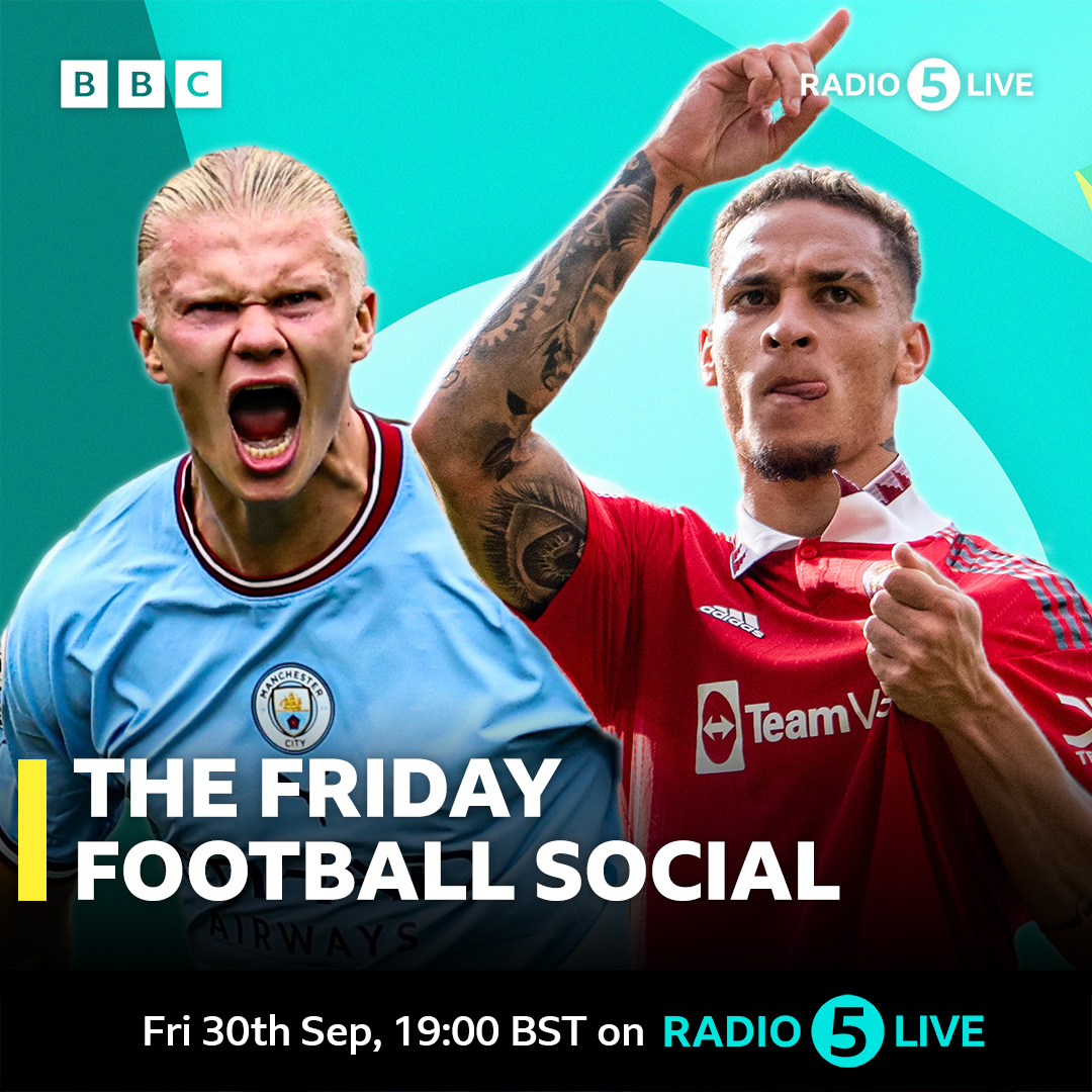 5liveSport's tweet photo. Coming up on the Friday Football Social... 

The Premier League is back with a bang 🤩  

@DFletcherSport is joined by @mbrowny1977 and Nigel Reo-Coker to preview:

🔴⚪️ #NorthLondonDerby
🔵🔴 #MCIMUN

Plus #LIVBRI #LEEAST and #WHUWOL

Listen at 7pm on @BBCSounds 🎧 📻