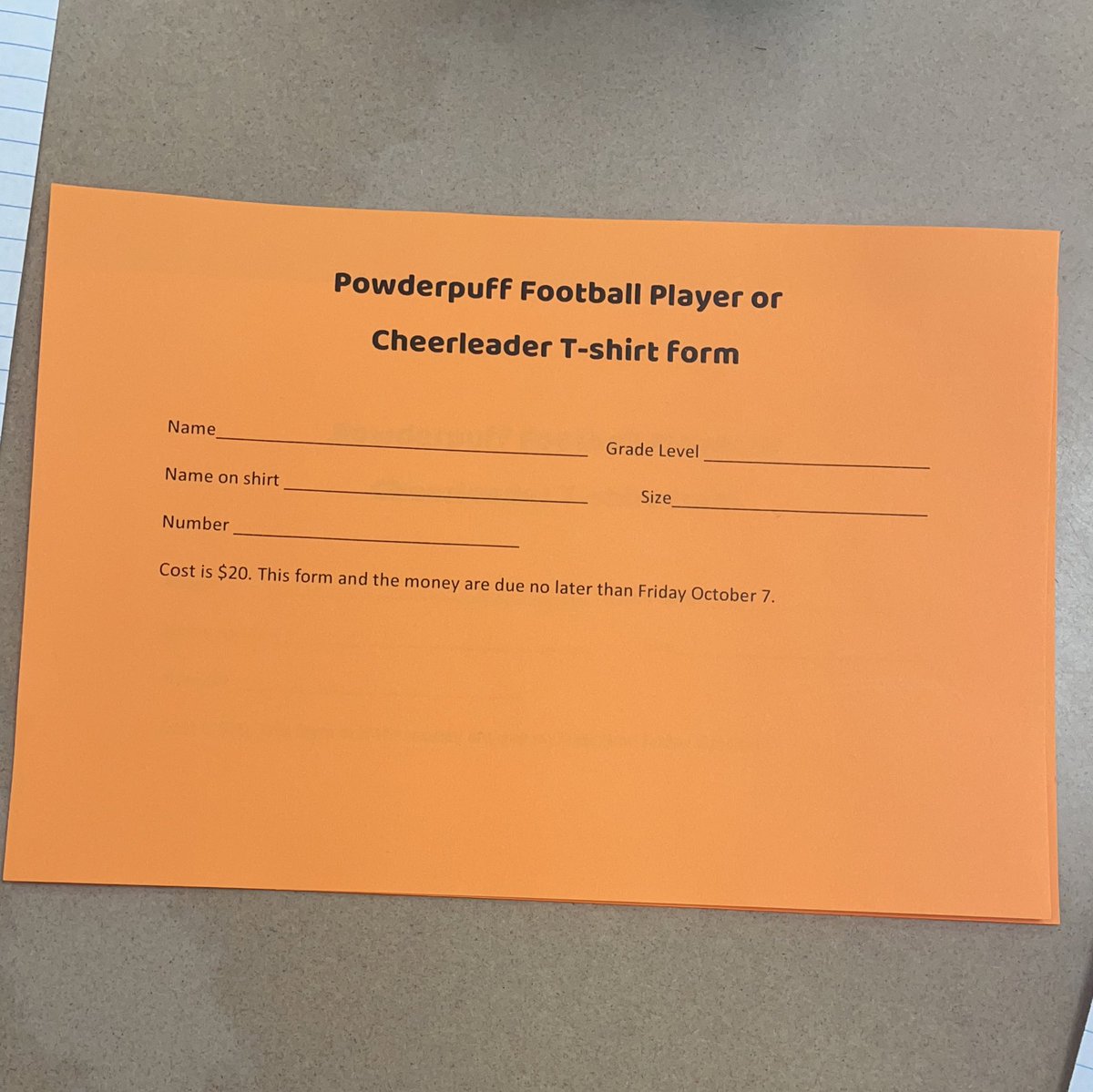 powderpuff players and cheerleaders‼️see Mrs Salsbury for your t-shirt order form