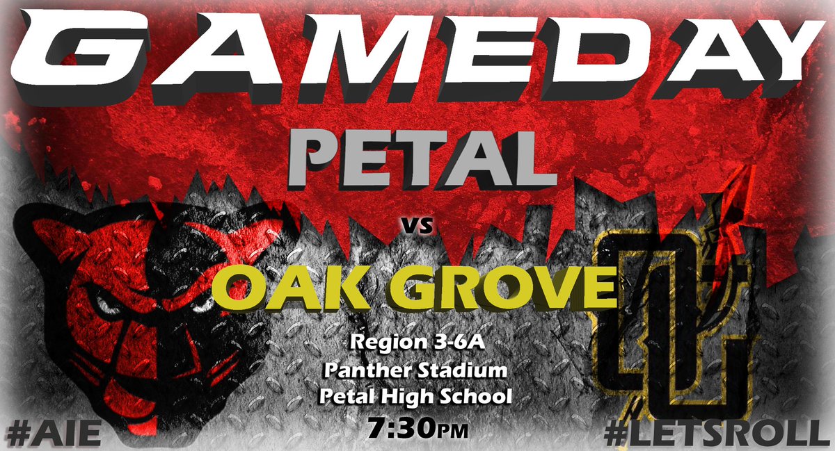 PetalPantherFB's tweet photo. 🔴GAMEDAY⚪️ #AIE #LETSROLL #WEarePETAL 

🆚~ Oak Grove🏈
⏰~ 7:30pm
📍~ Panther Stadium
🎟️~ https://t.co/Z5ZXZHHkJU
📺~ NFHS Network https://t.co/tW00VtsY9J