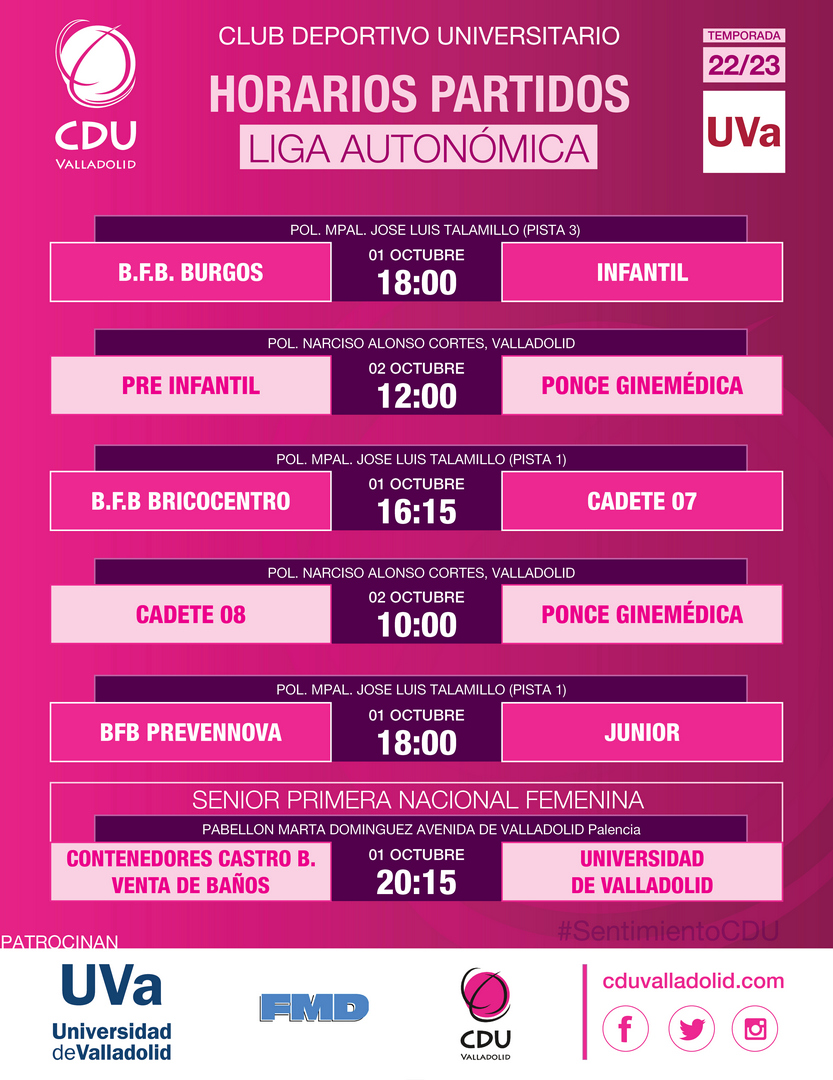 sanidubasket's tweet photo. Este fin de semana arranca de nuevo la competición autonómica, con 3 equipos visitando @FemeninoBurgos , el senior viaja a#Palencia vs @CD_BVB y dos equipos reciben a @PonceVaCB el domingo en casa!
#CDU #UVA #BaloncestoFemenino #CDUCantera #UniversidadValladolid #SentimientoCDU https://t.co/7KFyDw9REk