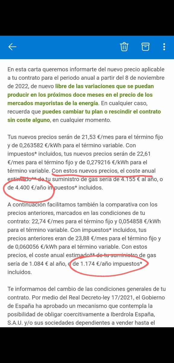 GonzoCVC's tweet photo. @iberdrola @TuIberdrola Esto es un error o realmente pretendeis CUADRUPLICAR el precio de una tarifa de gas que ya me subisteis en Octubre de 2021? Os parece ético? https://t.co/qPIP2QLFqQ