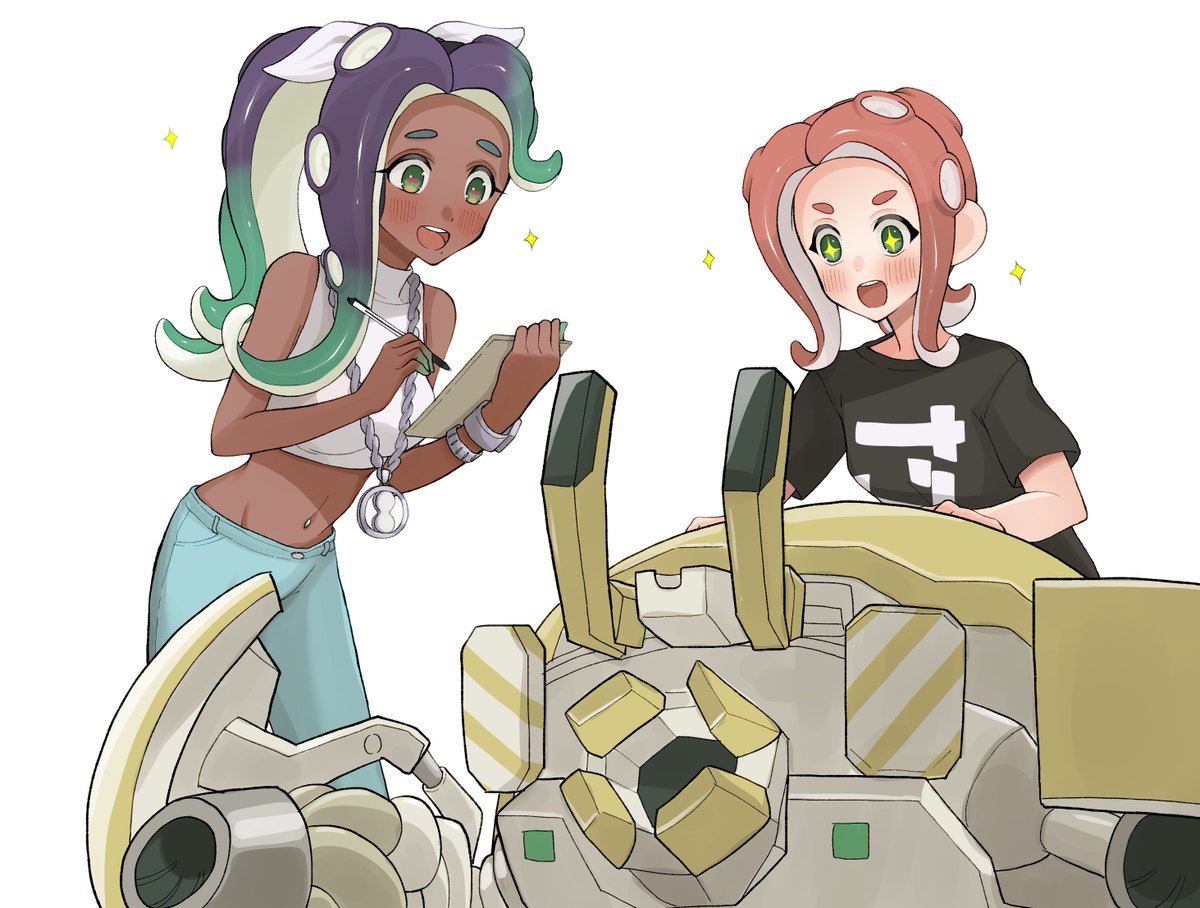 新しいメカに興味津々🐙たちと、見守る🦑たち。 