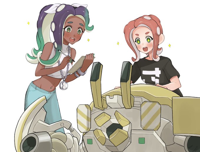 新しいメカに興味津々🐙たちと、見守る🦑たち。 