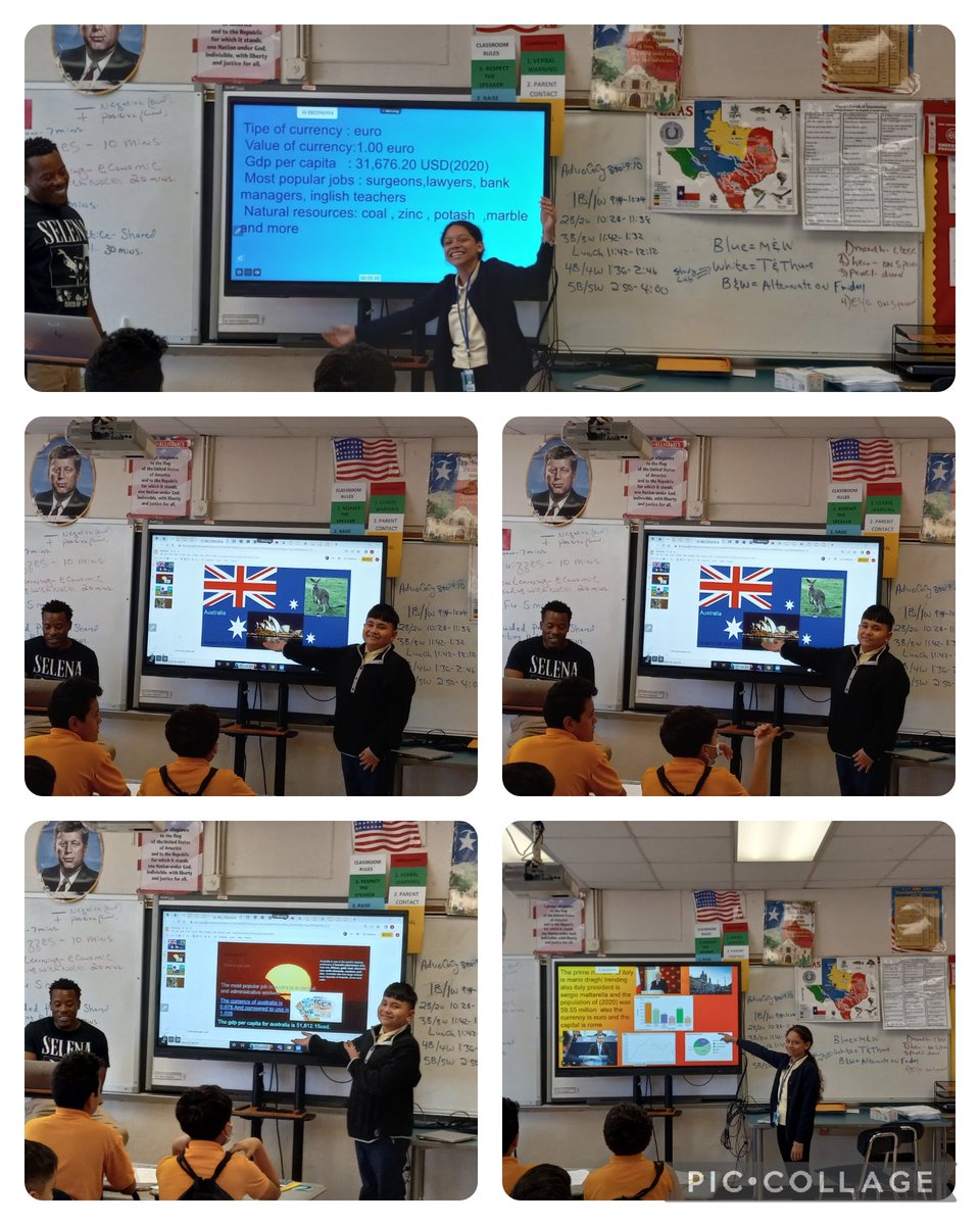 MelSilvestre84's tweet photo. On this #FunTechFriday let's shoutout our very own Mr. Beauburn for the use of @Google #Googleslides to have his 6th grade Social Studies do their own research and creations on world countries. These #MightyHornets students and teacher were excited to show off their product. https://t.co/jIfi11V6XI