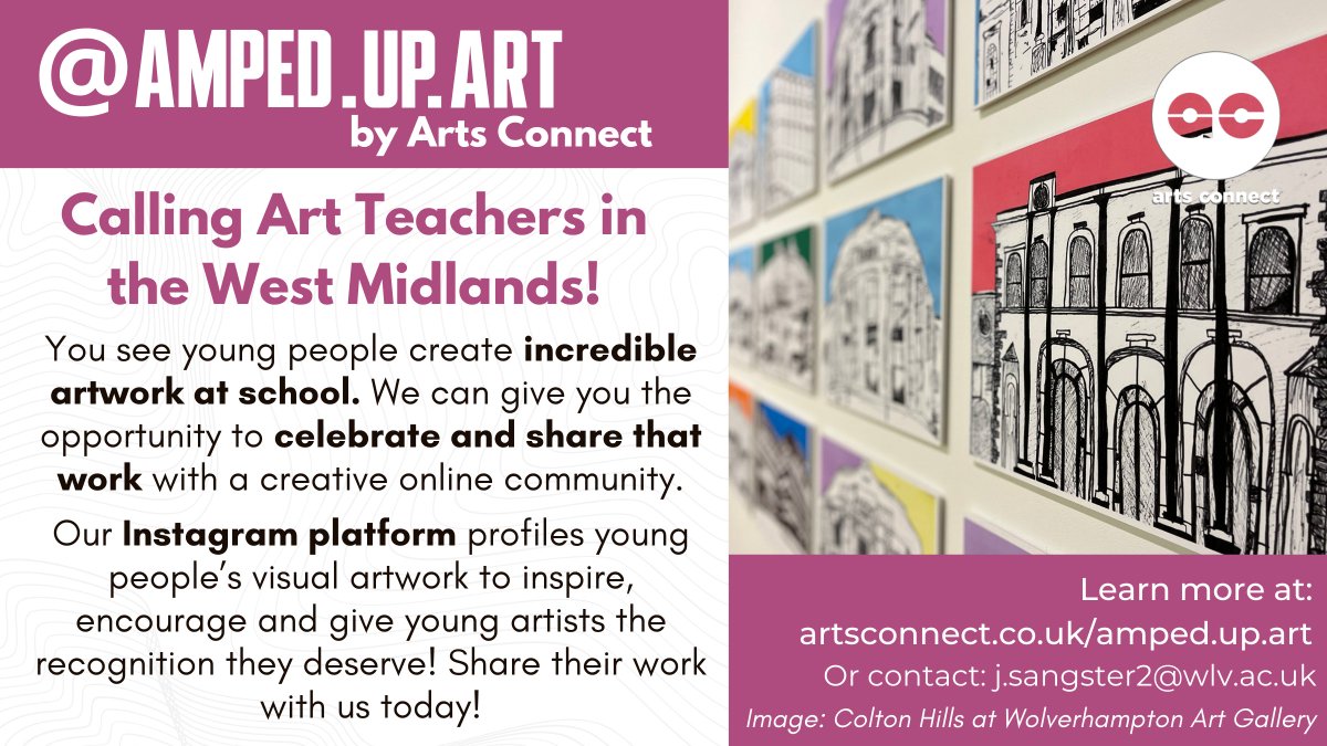 Art Teachers!!🎨
Celebrate the brilliant visual artwork that you see young people produce by sharing it on our Instagram instagram.com/amped.up.art!
Exam work, classroom work and after school club masterpieces from nursey to university!
Find out more here;
artsconnect.co.uk/amped-up-art-o…