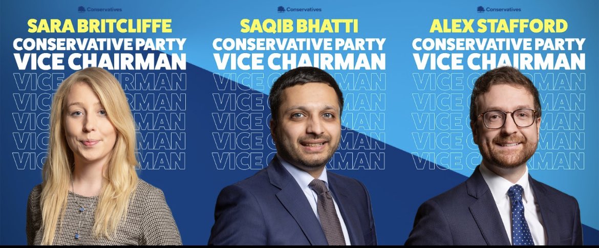 JakeBerry's tweet image. Delighted to welcome 3 new Vice Chairs to my @Conservatives team 👇

💼@Bhatti_Saqib - Vice Chair for Business
🤝 @SarBritcliffeMP - Vice Chair for Youth
📚@Alex_Stafford - Vice Chair for Policy

All working with me, focused on getting Britain moving