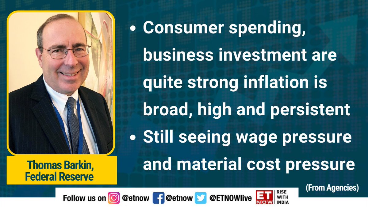 ETNOWlive's tweet photo. Consumer spending, business investment are quite strong inflation is broad, high and persistent. Still seeing wage pressure and material cost pressure, says Thomas Barkin, @federalreserve (From Agencies)
#business #investment #inflation #ThomasBarkin @federalreserve https://t.co/2OoNnl4R0m