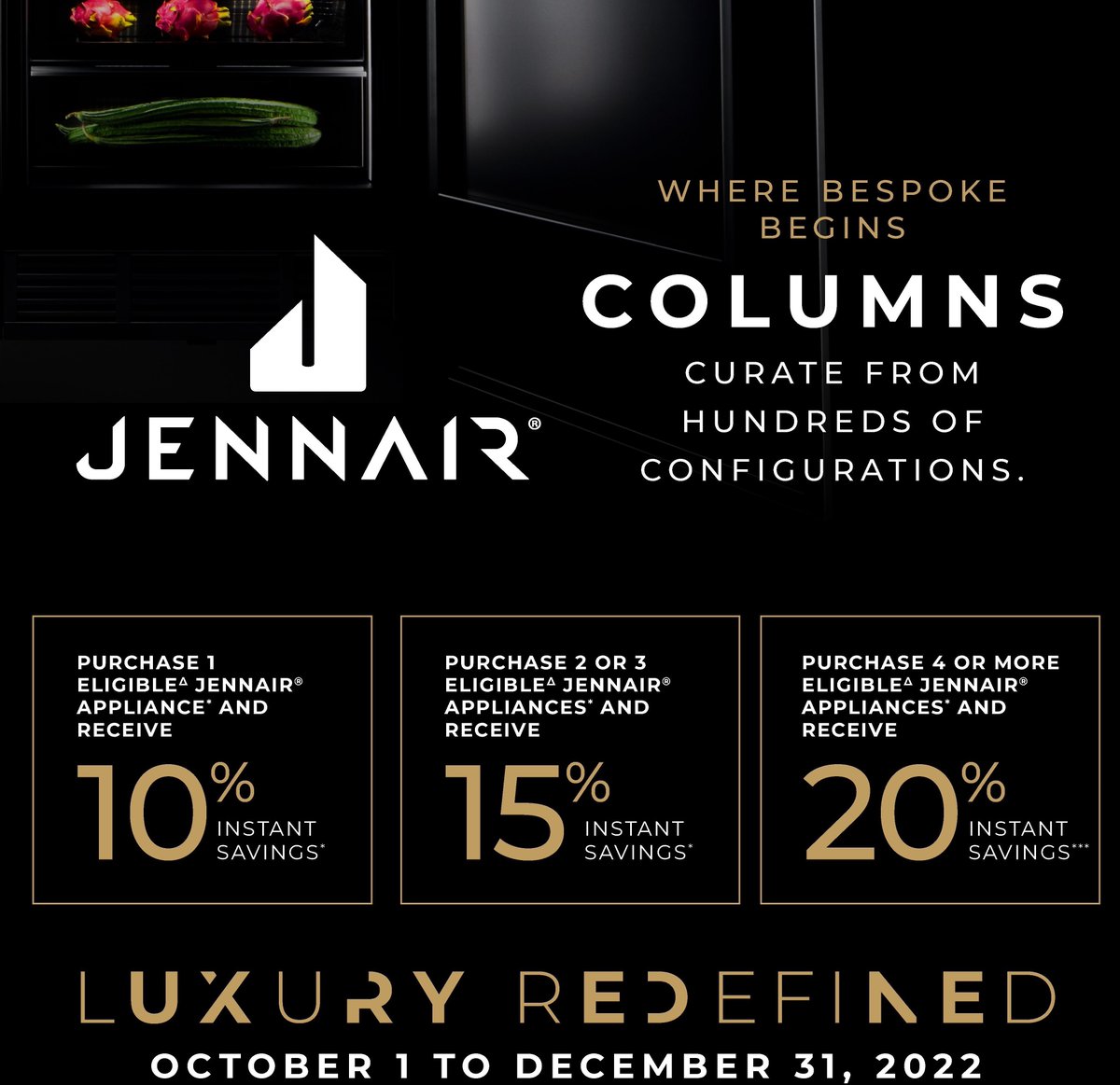 ArvaAppliances's tweet photo. The JennAir Luxury Redefined Event runs from October 1st until December 31st, 2022. Save up to 20% when you bundle up your kitchen appliances. Call us or come in today for more details! #jennair #luxuryredefinedevent #saveupto20 #greatsavings #brandsource #appliances #shoplocal https://t.co/mBl3CpFqAk
