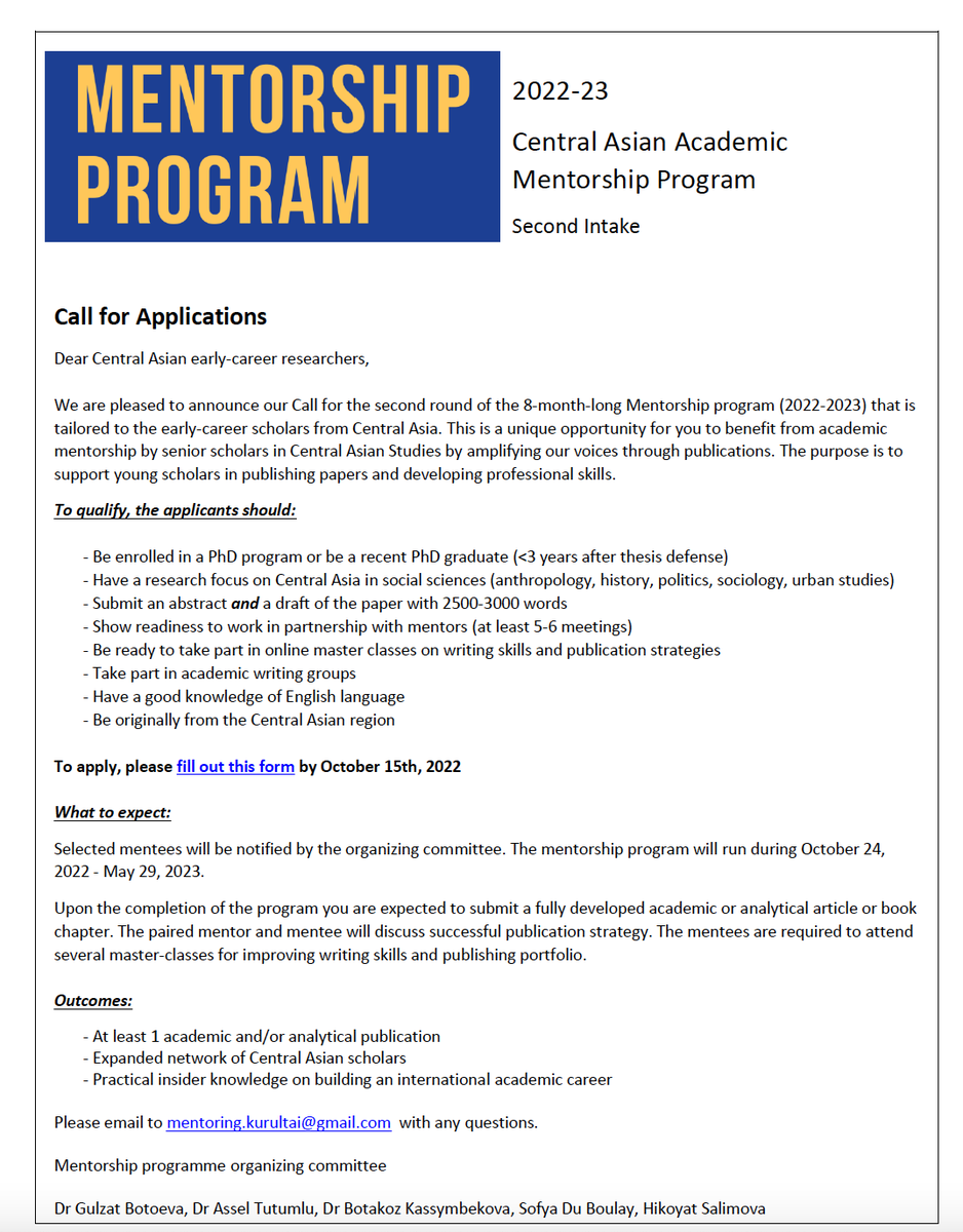 Dr Gulzat Botoeva on Twitter: "I am pleased to announce a new round of  Central Asian Academic Mentorship programme. We have run the first round of  the programme last year and have