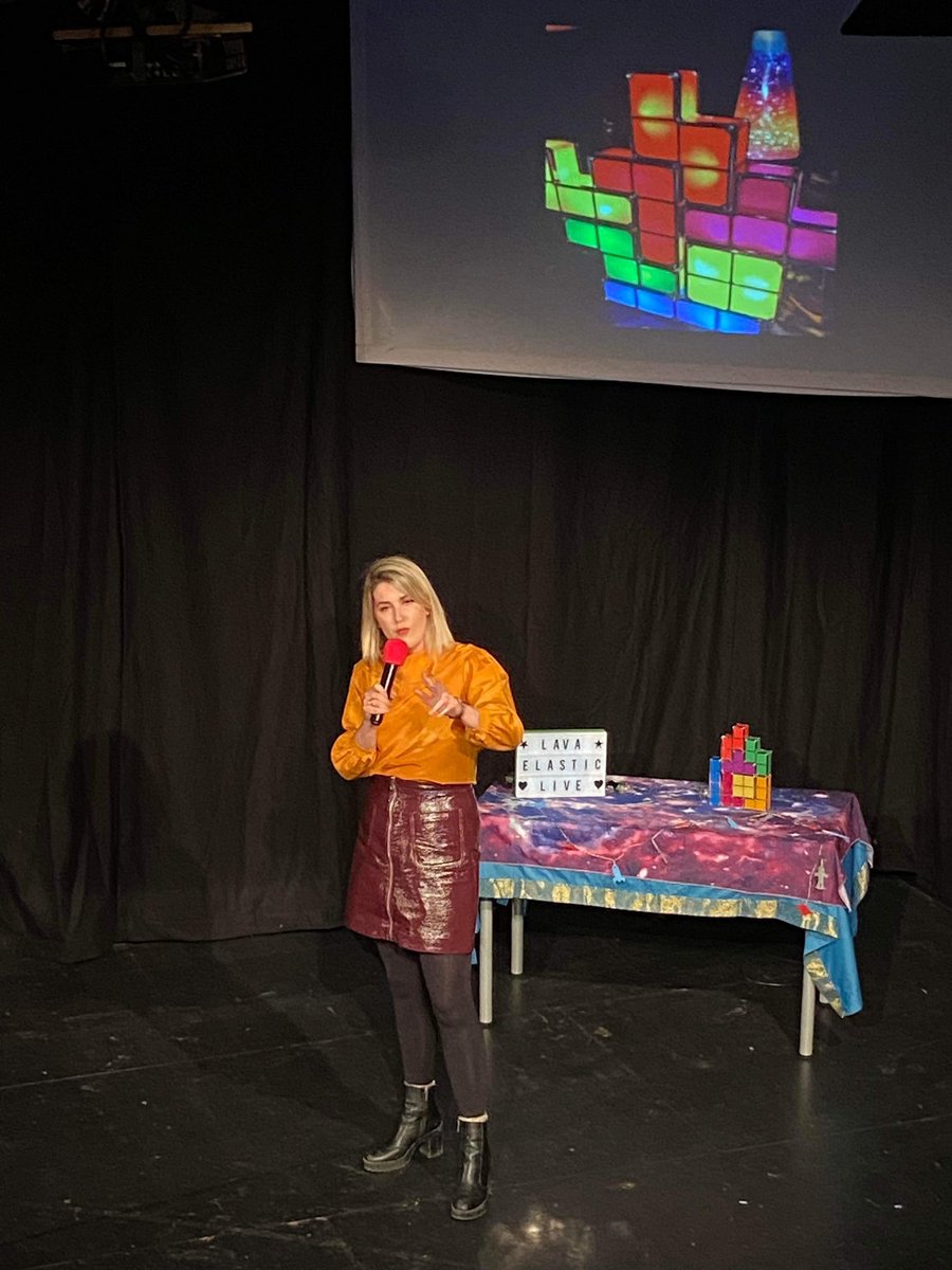 LavaElastic's tweet photo. A couple of photos taken by (and of) guest host @victoriamelody from Tuesday night @WardrobeTheatre @OMABristol @ace_national funny, wordy night!
Including #evabindeman & @ashleydwriting + @BarbsSarah Tetris lamp (that she’s obsessed with) in her absence…a really fab night! https://t.co/PSKxUM1zkO