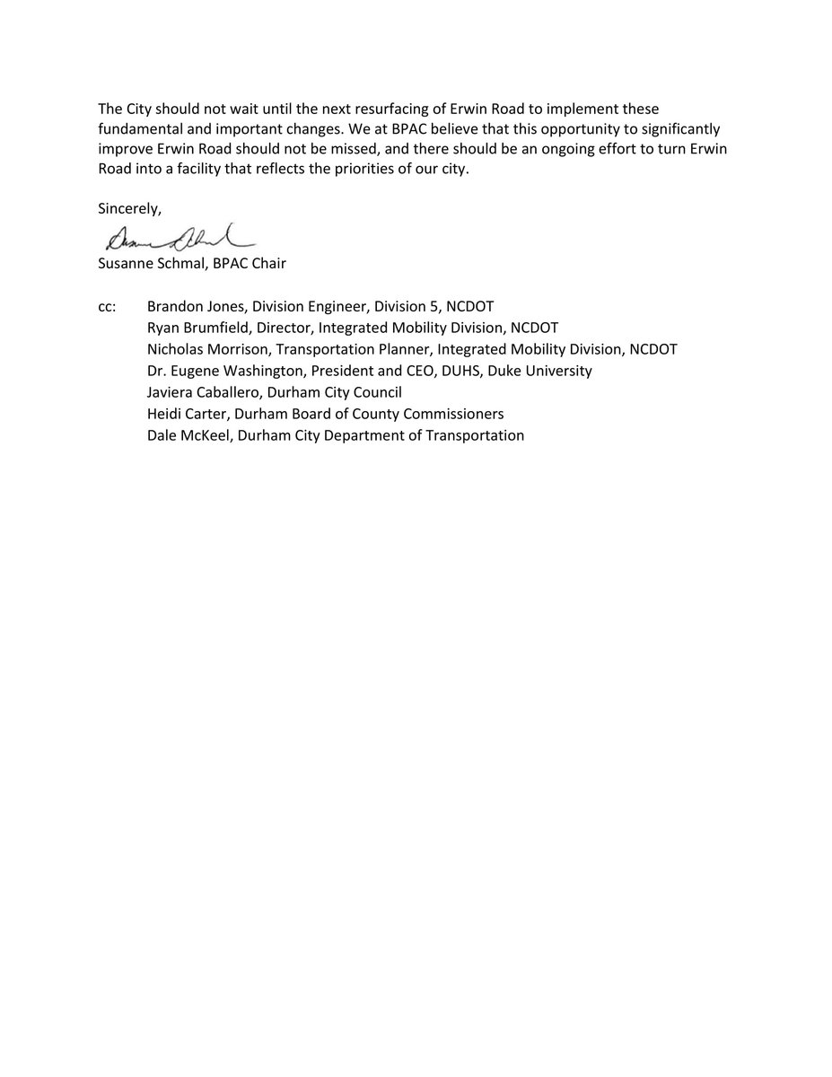 On September 20th, <a href="/DurhamBPAC/">Durham BPAC</a> approved the following letter regarding the Erwin Road resurfacing project:
