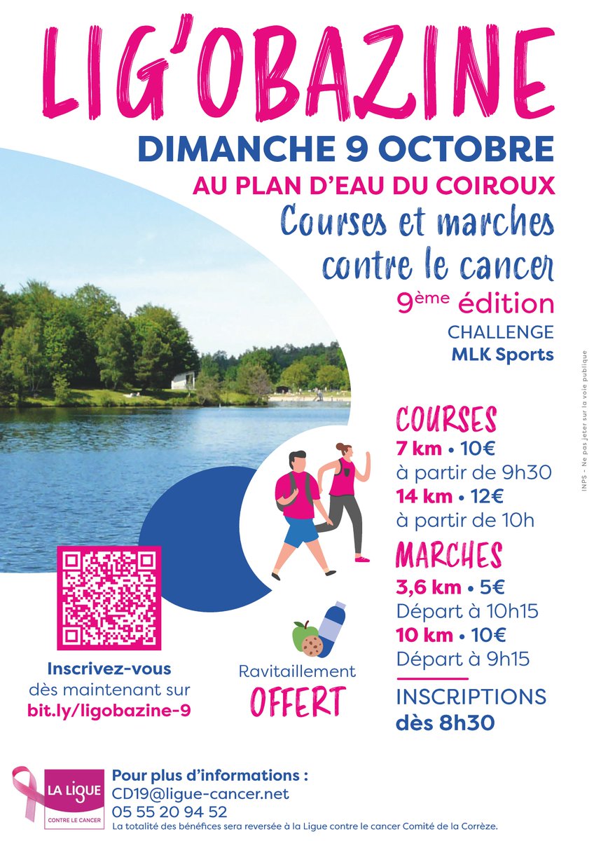 ligue_19's tweet photo. 😍 Retour de la Lig'Obazine le 9 octobre 2022 !
Pour sa 9ème édition, la Lig'Obazine se tiendra en ce début de mois d'#OctobreRose.  Courses et marches sont toujours de la partie avec des petits changements sur le parcours 10km . 
Inscriptions : https://t.co/bGGlfyOIyG https://t.co/ccAfjDZDaA