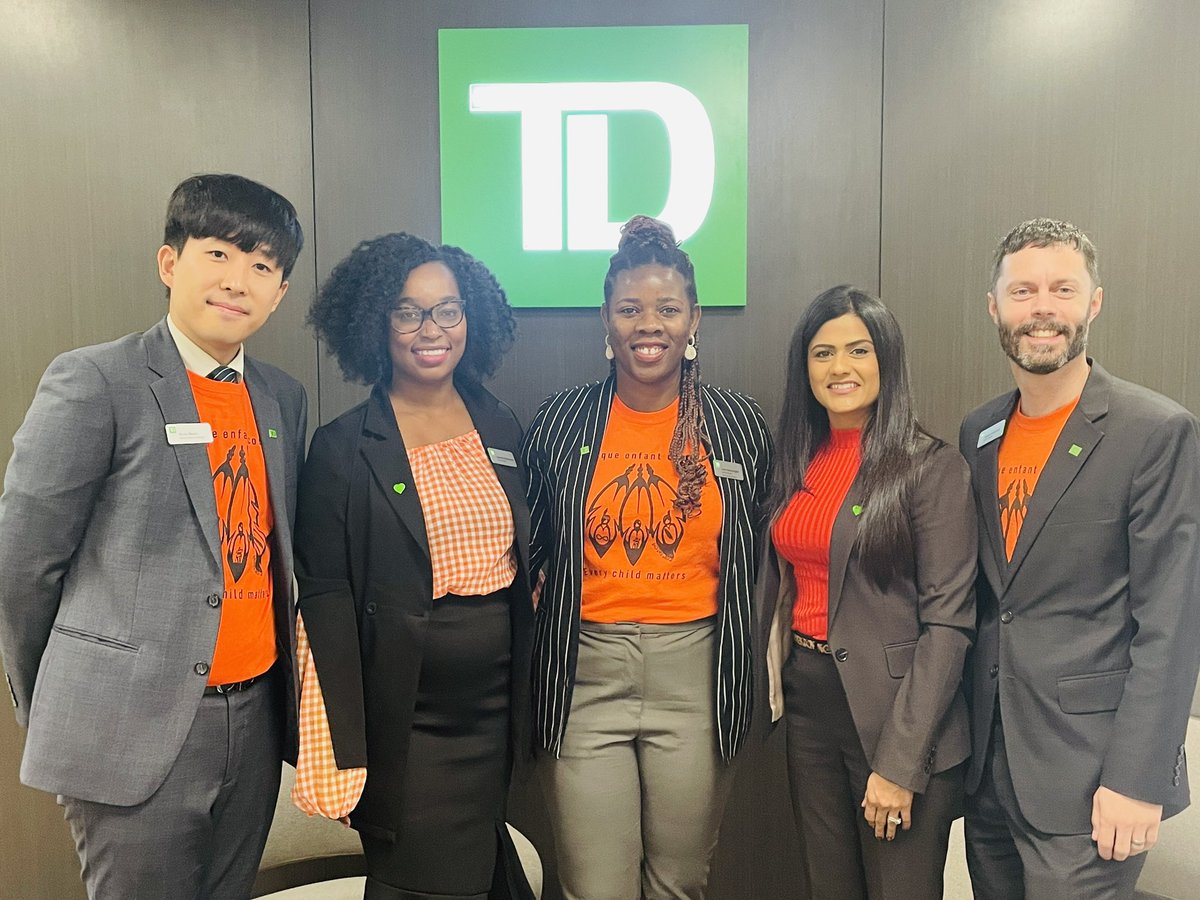 Sept 30 marks National Day for Truth and Reconciliation, Also known as the orange shirt day, #NDTR is a day to learn the truth, reflect on the past, honour residential school survivors. TD colleagues are wearing orange shirts this week in respect of Canada’s NDTR.
