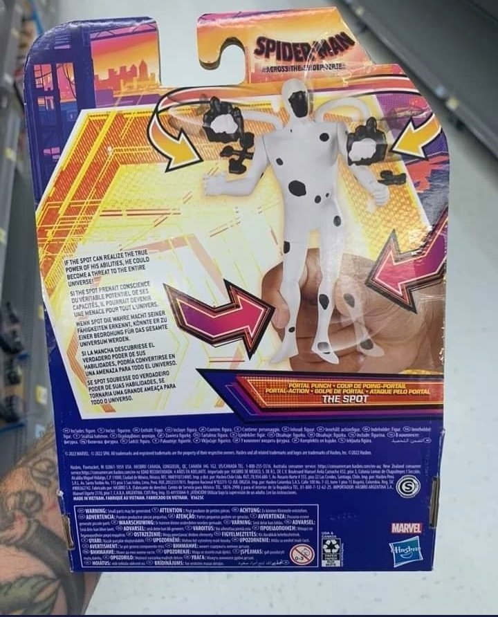 SpiderMan_Newz's tweet photo. A toy for the across the spider-verse villain "The spot" has been found with the description for the villain that reads

"if the spot can realize the true power of his abilitys,he could become a threat to entire universe" https://t.co/xgGg7v69og